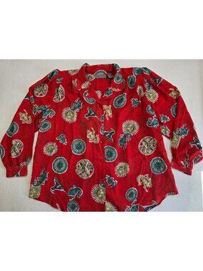 Vintage Liz Baker Blouse 24W Red Celestial Nautical Mythical Creatures Sun
